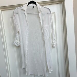 White Sheer Button Up Swim Coverup